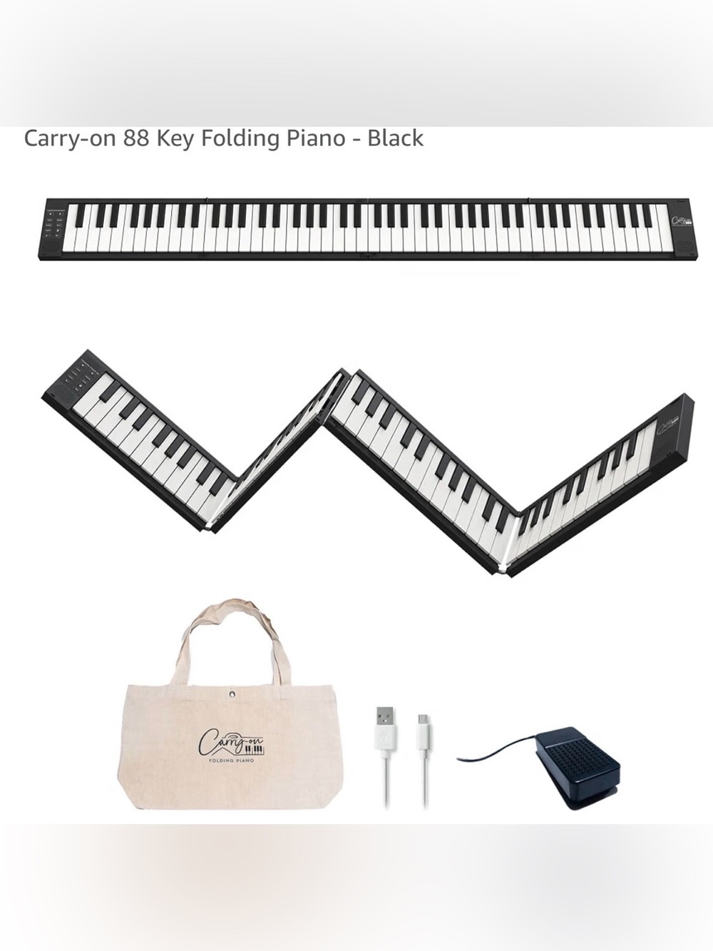 88-Key Folding Digital Piano Keyboard - Black